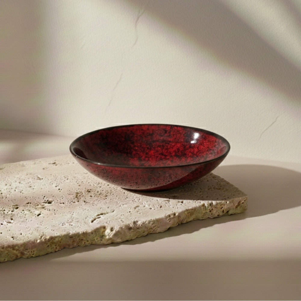 ruby red oval ceramic snack bowl set of 2 for serving snacks salads and desserts with elegant finish